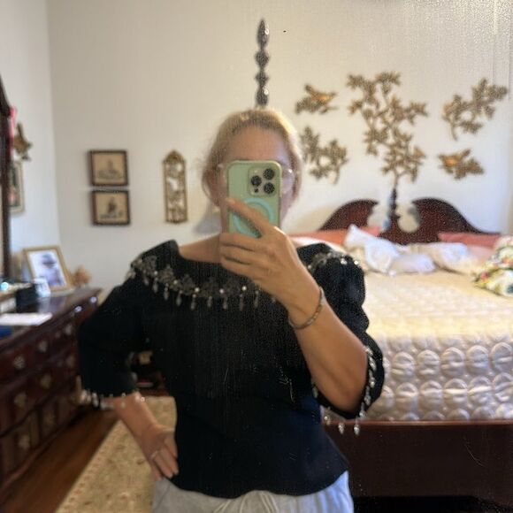 Vintage 60s dressy beaded & sequined black blouse - Picture 8 of 9